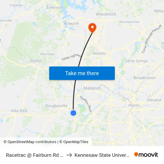Racetrac @ Fairburn Rd Ob to Kennesaw State University map