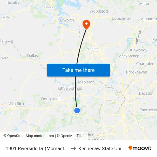 1901 Riverside Dr (Mcmaster-Carr) to Kennesaw State University map