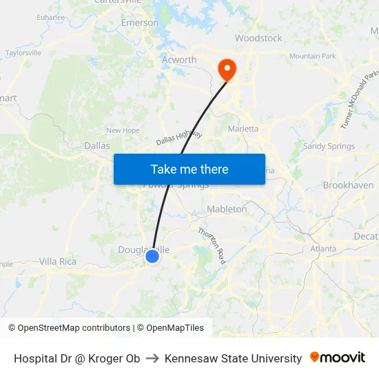 Hospital Dr @ Kroger Ob to Kennesaw State University map