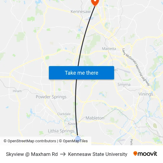 Skyview @ Maxham Rd to Kennesaw State University map