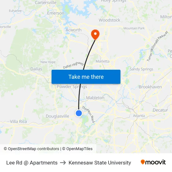 Lee Rd @ Apartments to Kennesaw State University map