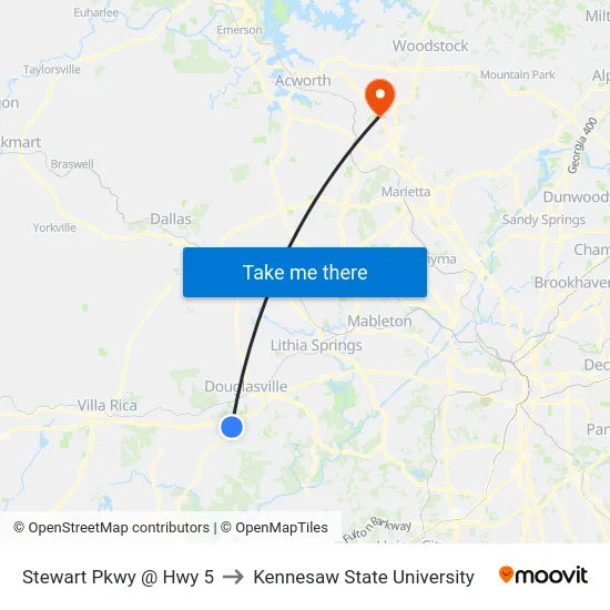 Stewart Pkwy @ Hwy 5 to Kennesaw State University map