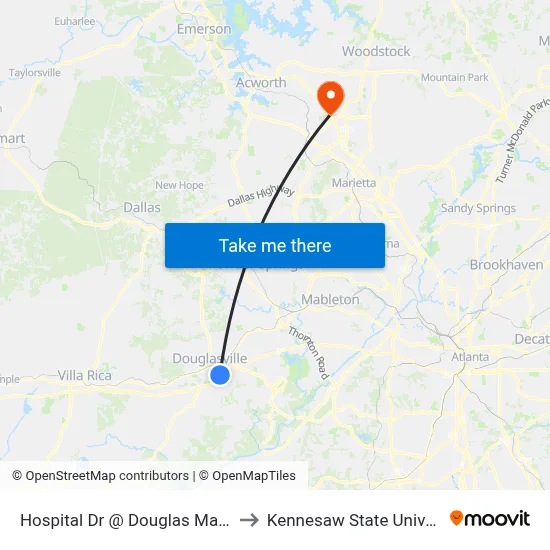 Hospital Dr @ Douglas Manor Ib to Kennesaw State University map