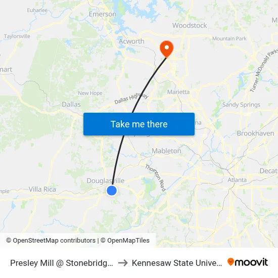 Presley Mill @ Stonebridge Ob to Kennesaw State University map