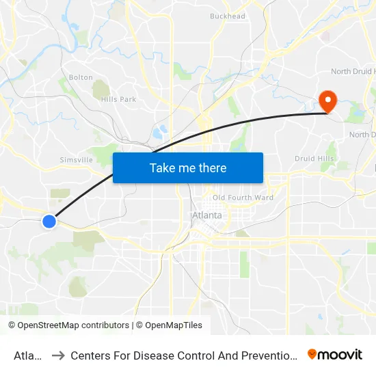 Atlanta to Centers For Disease Control And Prevention (CDC) map
