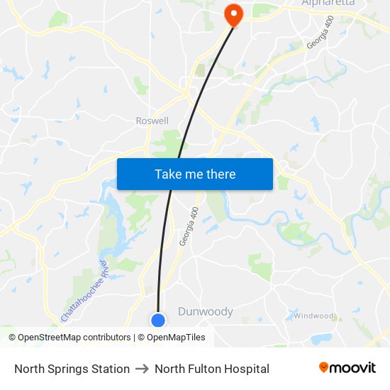 North Springs Station to North Fulton Hospital map