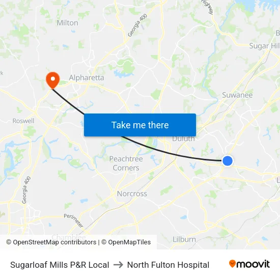 Sugarloaf Mills P&R Local to North Fulton Hospital map