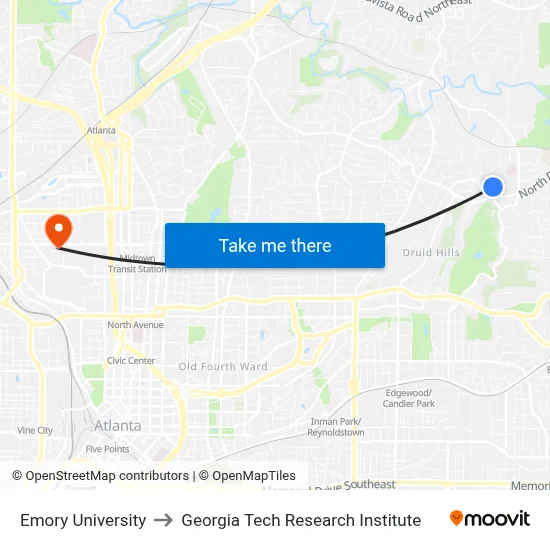 Emory University to Georgia Tech Research Institute map