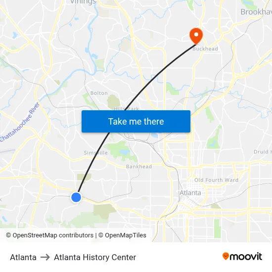 Atlanta to Atlanta History Center map