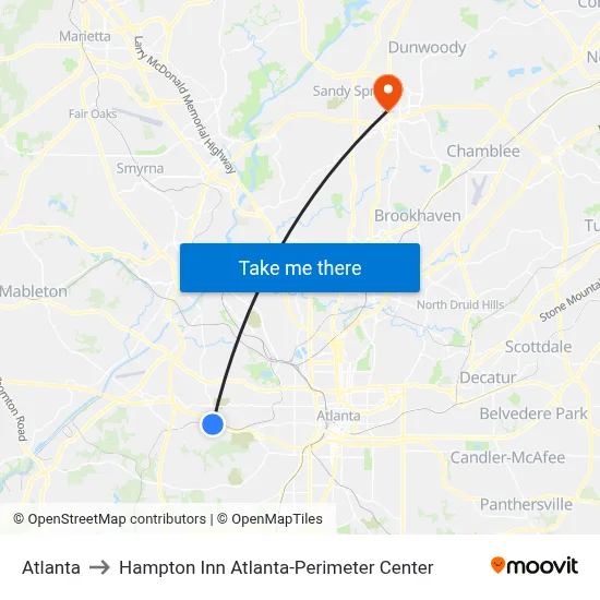 Atlanta to Hampton Inn Atlanta-Perimeter Center map