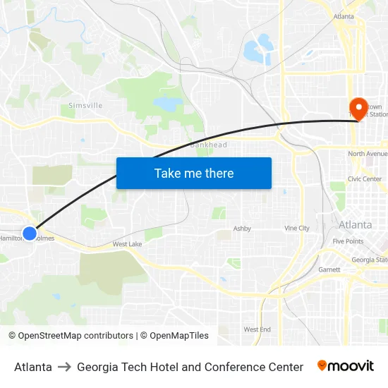 Atlanta to Georgia Tech Hotel and Conference Center map