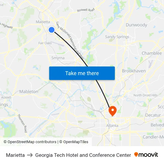 Marietta to Georgia Tech Hotel and Conference Center map