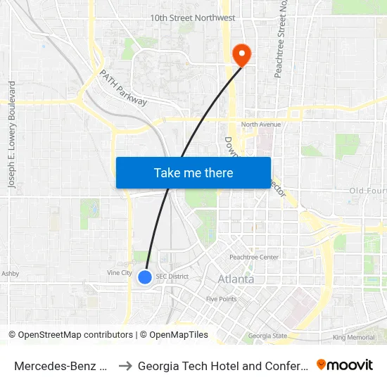 Mercedes-Benz Stadium to Georgia Tech Hotel and Conference Center map