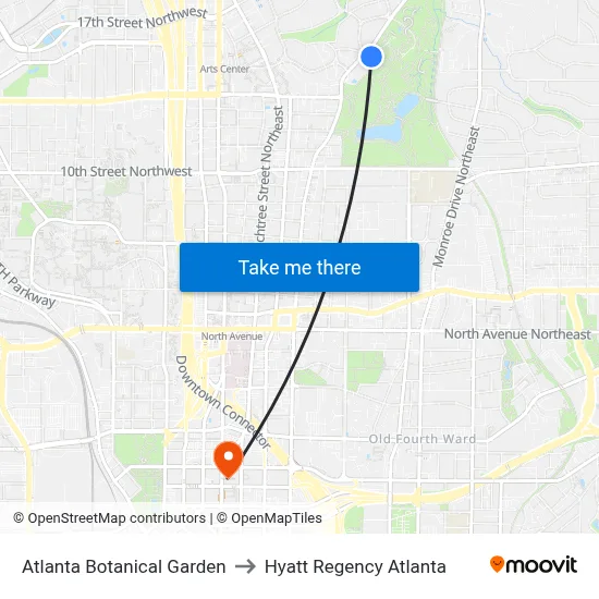 Atlanta Botanical Garden to Hyatt Regency Atlanta map