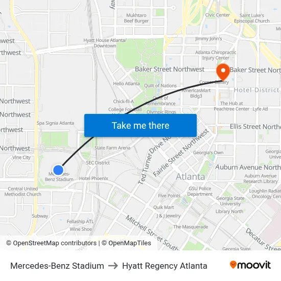 Mercedes-Benz Stadium to Hyatt Regency Atlanta map
