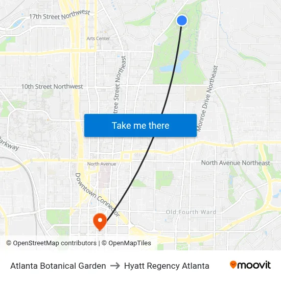 Atlanta Botanical Garden to Hyatt Regency Atlanta map