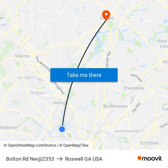 Bolton Rd Nw@2353 to Roswell GA USA map