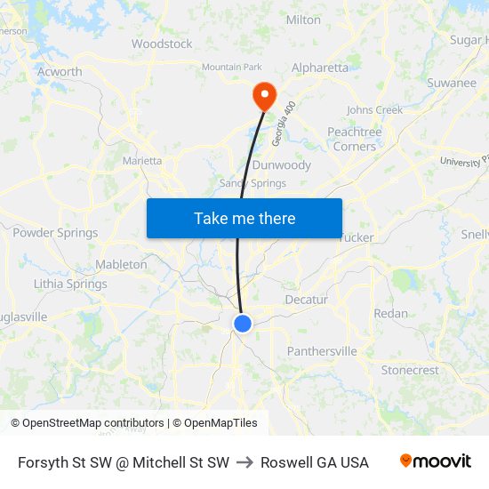 Forsyth St SW @ Mitchell St SW to Roswell GA USA map
