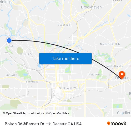 Bolton Rd@Barnett Dr to Decatur GA USA map