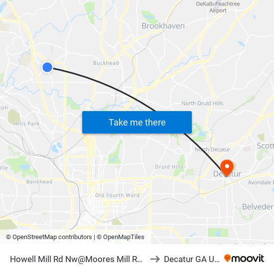 Howell Mill Rd Nw@Moores Mill Rd NW to Decatur GA USA map