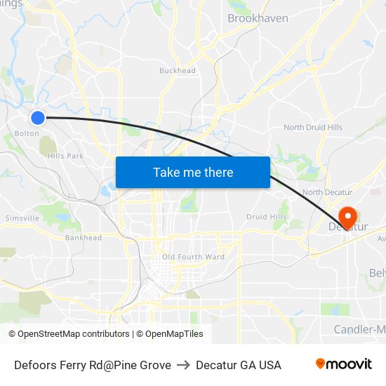 Defoors Ferry Rd@Pine Grove to Decatur GA USA map