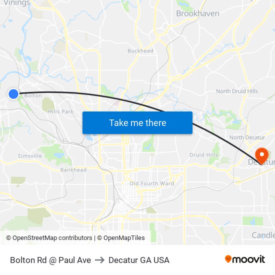 Bolton Rd @ Paul Ave to Decatur GA USA map