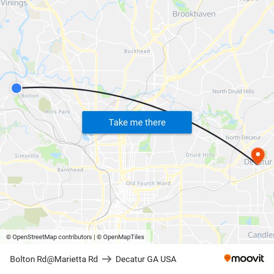 Bolton Rd@Marietta Rd to Decatur GA USA map