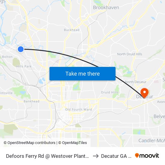 Defoors Ferry Rd @ Westover Plantation Rd to Decatur GA USA map