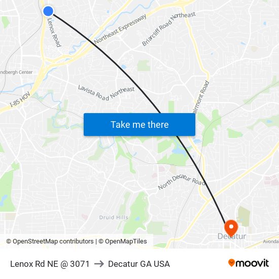 Lenox Rd NE @ 3071 to Decatur GA USA map