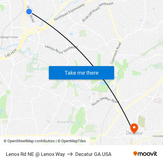 Lenox Rd NE @ Lenox Way to Decatur GA USA map