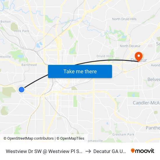 Westview Dr SW @ Westview Pl SW to Decatur GA USA map