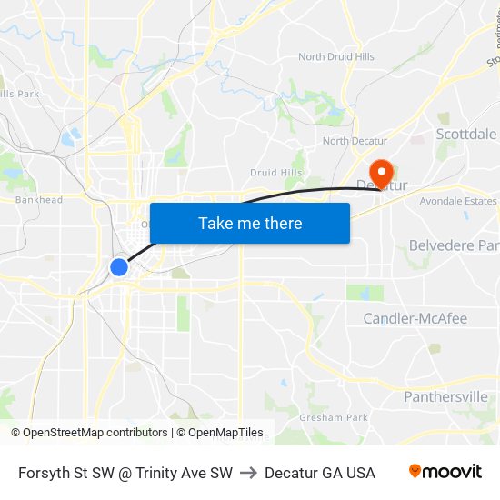 Forsyth St SW @ Trinity Ave SW to Decatur GA USA map