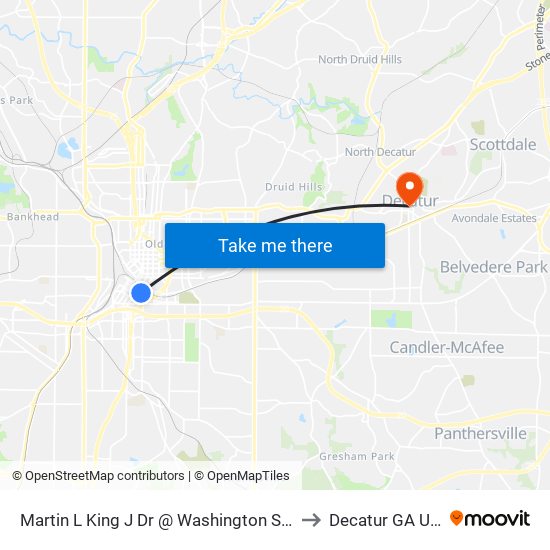 Martin L King J Dr @ Washington St SW to Decatur GA USA map