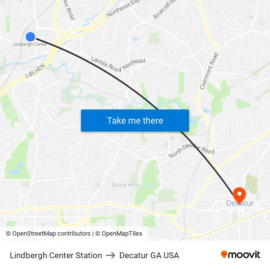 Lindbergh Center Station to Decatur GA USA map