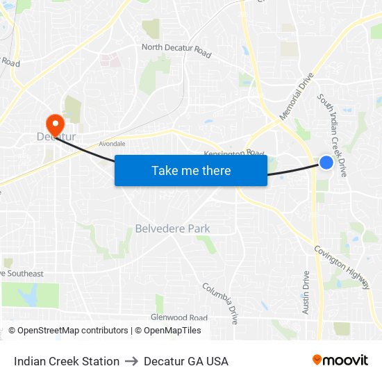 Indian Creek Station to Decatur GA USA map