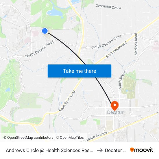 Andrews Circle @ Health Sciences Research Bldg (Southbound) to Decatur GA USA map