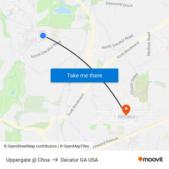 Uppergate @ Choa to Decatur GA USA map