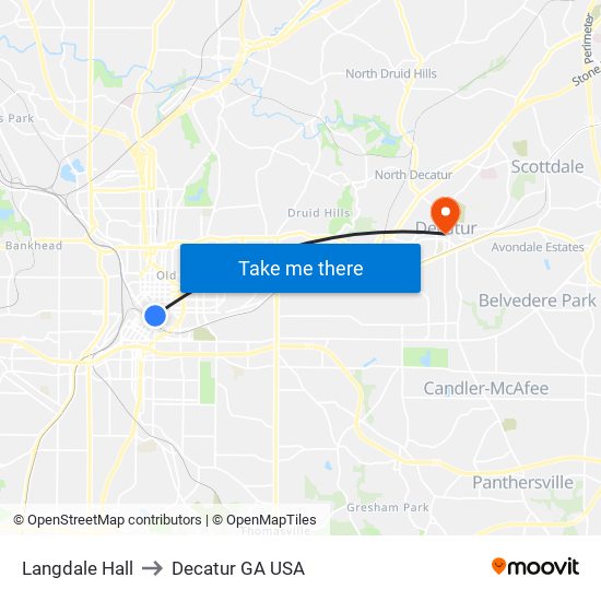 Langdale Hall to Decatur GA USA map