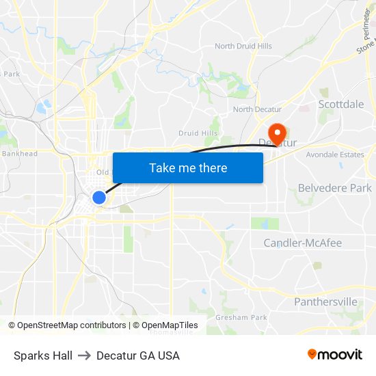 Sparks Hall to Decatur GA USA map