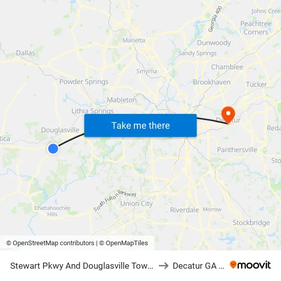 Stewart Pkwy And Douglasville Town Center to Decatur GA USA map