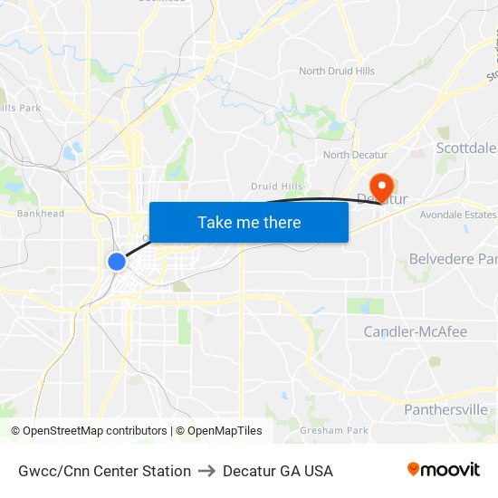 Gwcc/Cnn Center Station to Decatur GA USA map