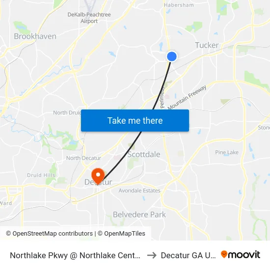 Northlake Pkwy @ Northlake Center Dr to Decatur GA USA map