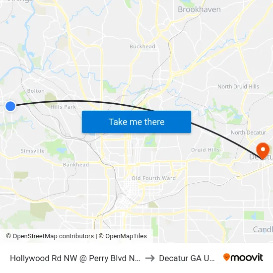 Hollywood Rd NW @ Perry Blvd NW to Decatur GA USA map