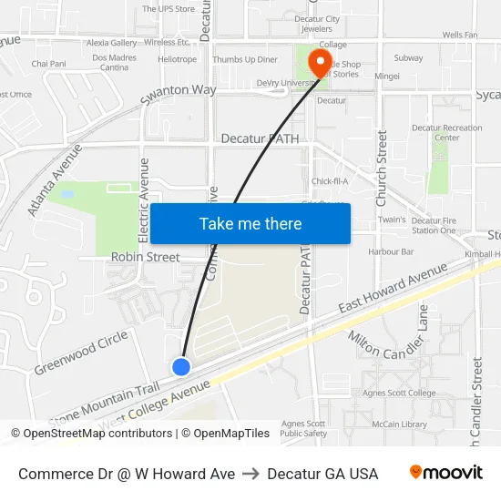 Commerce Dr @ W Howard Ave to Decatur GA USA map