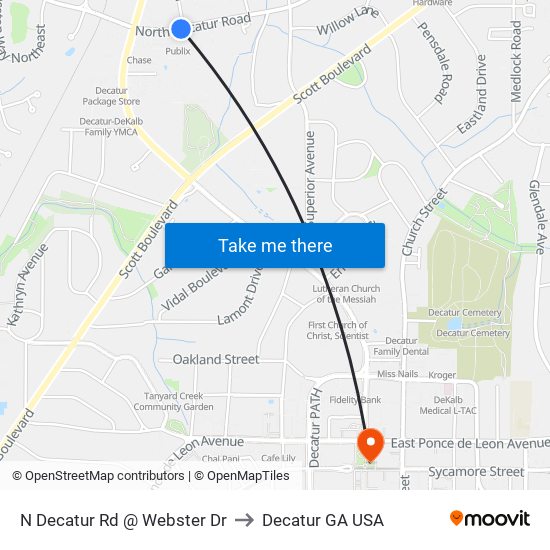 N Decatur Rd @ Webster Dr to Decatur GA USA map