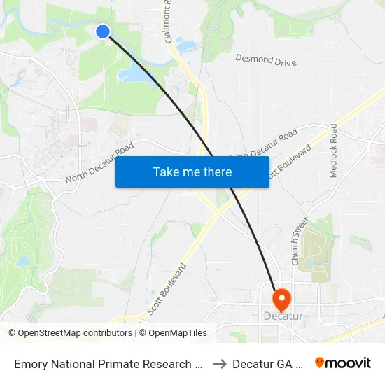 Emory National Primate Research Center to Decatur GA USA map
