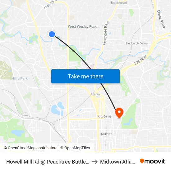 Howell Mill Rd @ Peachtree Battle Av to Midtown Atlanta map