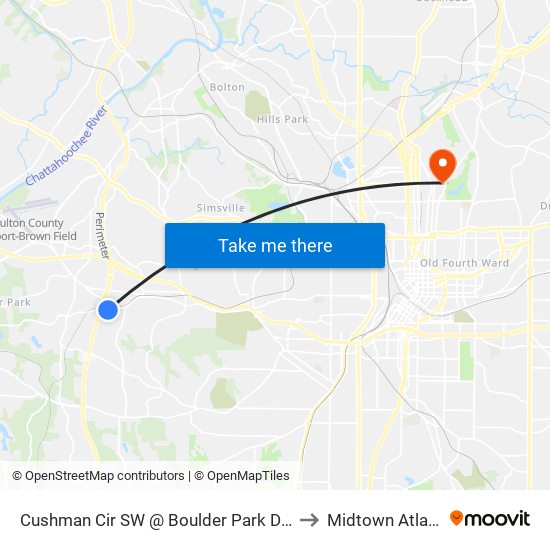 Cushman Cir SW @ Boulder Park Dr SW to Midtown Atlanta map