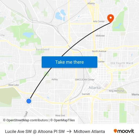 Lucile Ave SW @ Altoona Pl SW to Midtown Atlanta map