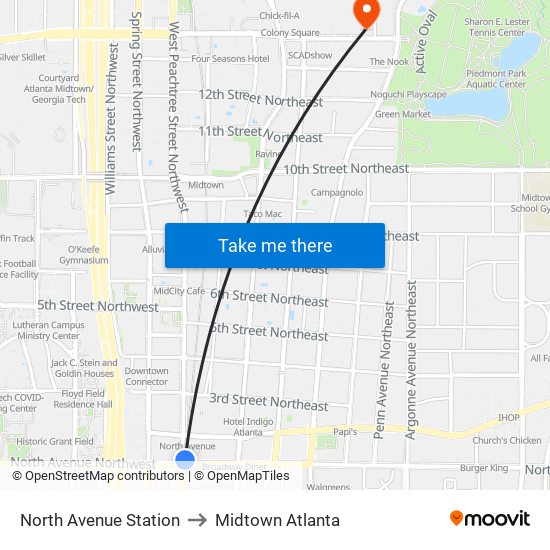 North Avenue Station to Midtown Atlanta map